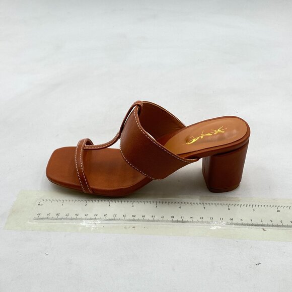 XYD Brown Double Straps Slip On Slipper Sandals Open Toe Chunky Heel Mule Shoes - Picture 1 of 7